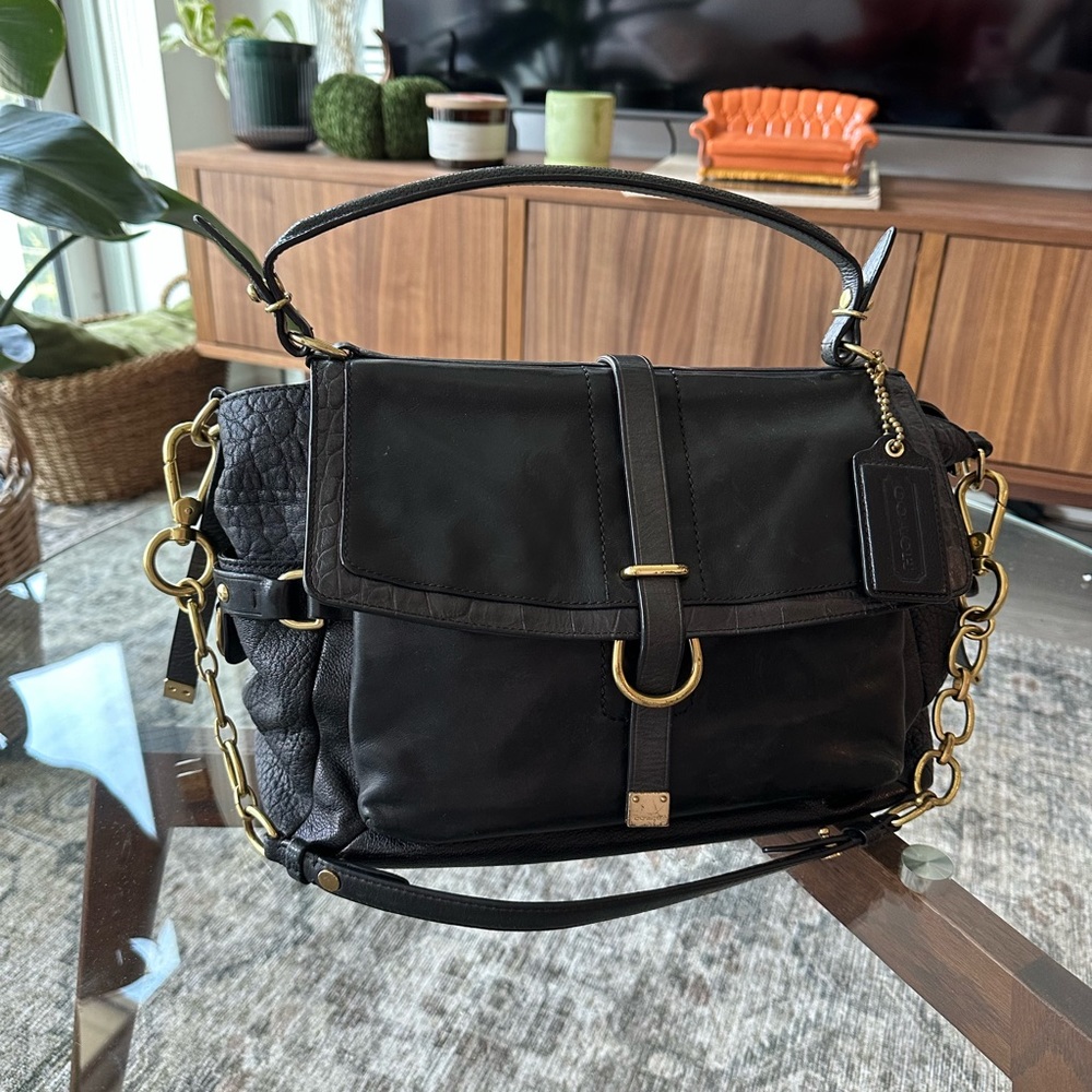 Vintage black leather Coach bag